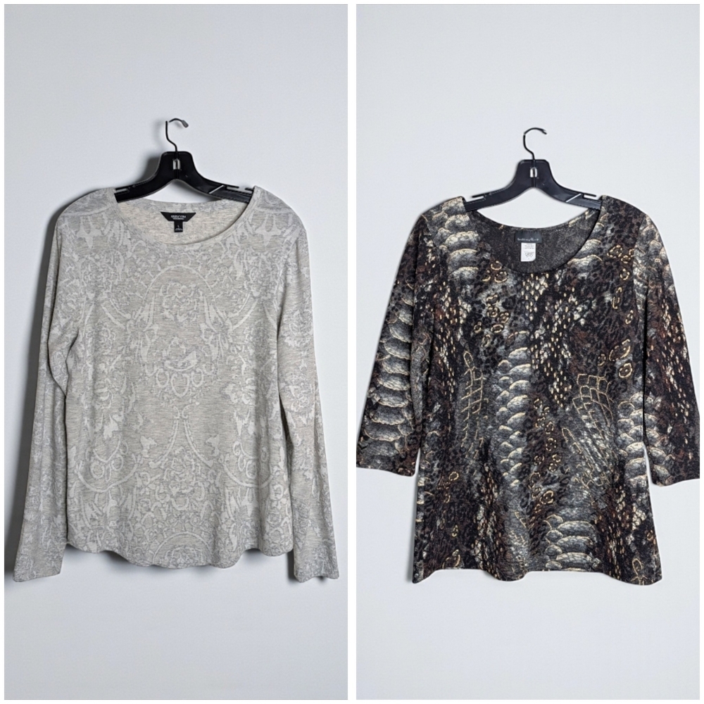 Bundle (2) Long Sleeve Pullover Tops Lightweight Floral Abstract Print L - Picture 12 of 12